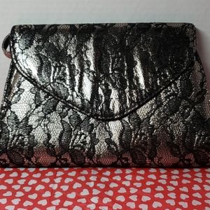 Neiman Marcus Metallic Black Lace evening Bag